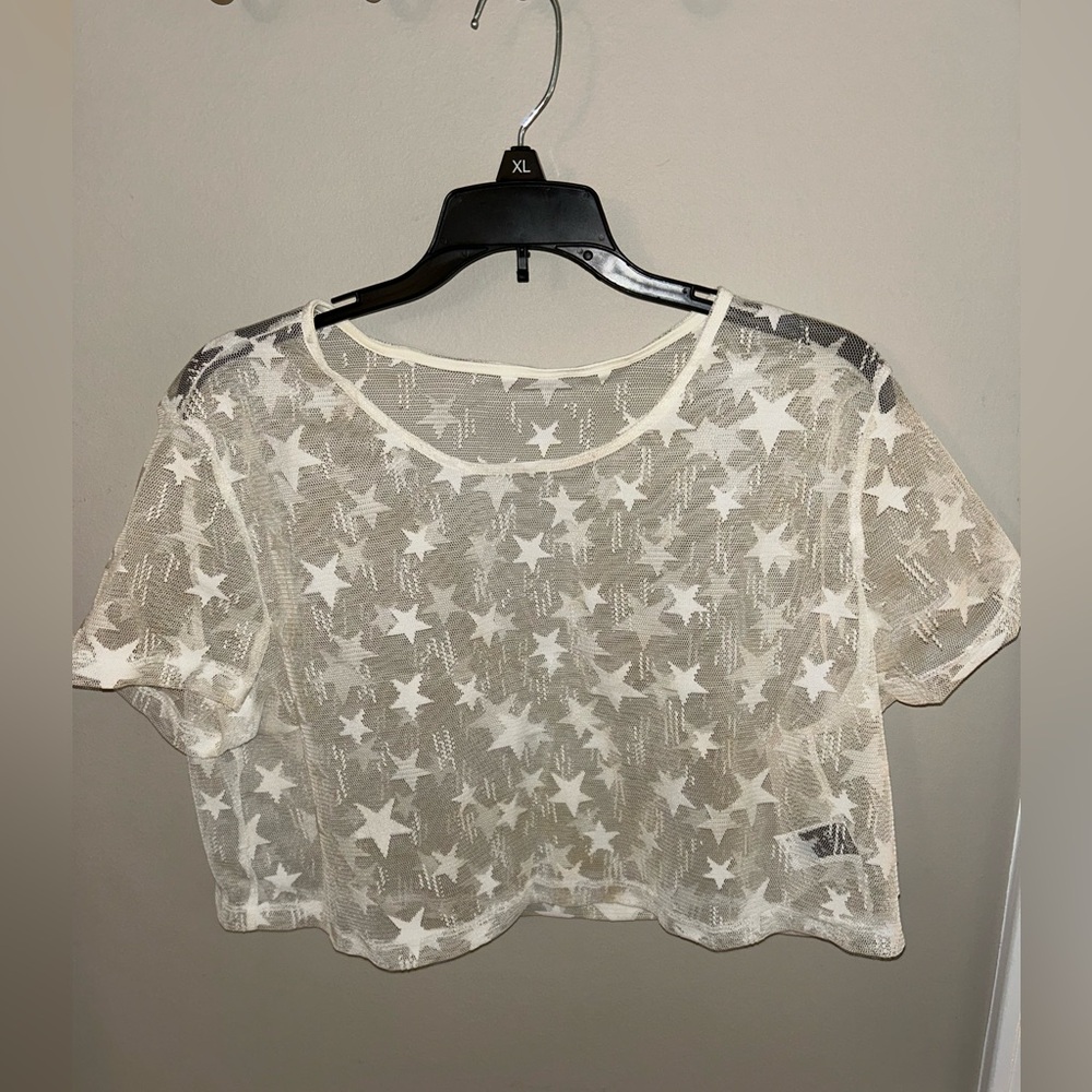 SHEIN Sheer White Star Crop Top